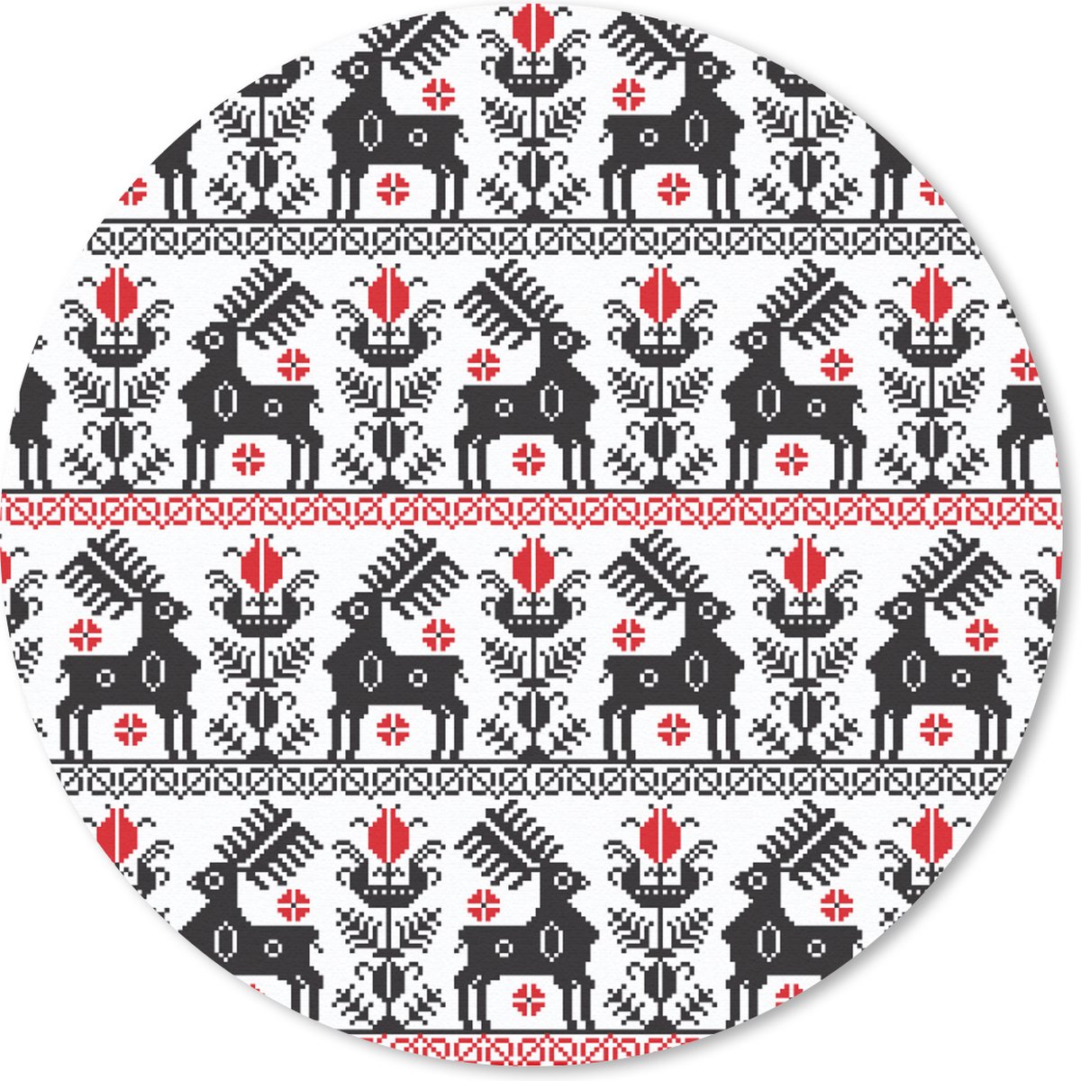 Muismat rond 40x40 cm - Mousepad Hert - Patroon - Zwart - Rood - Ronde muismatten