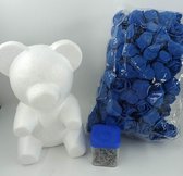 Rozen beer - Flower bear - Bloemen beer- Rose bear - 20 cm - Donker Blauw