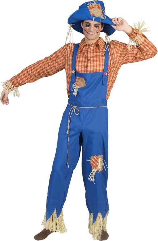 Funny Fashion - Monster & Griezel Kostuum - Vogelverschrikker Crowman Kostuum - Blauw, Oranje - Maat 48-50 - Halloween - Verkleedkleding