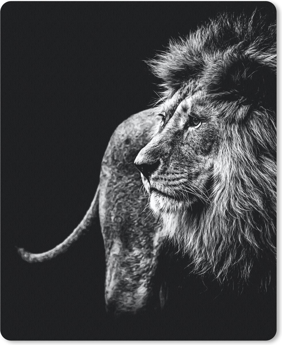 Muismat 19x23 cm - Mousepad Dieren - Wild - Leeuw - Zwart - Wit - Muismatten