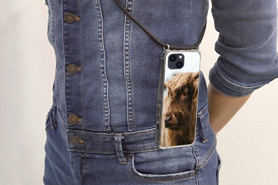 Coque avec cordon iPhone 13 Mini - Highlander écossais - Animaux - Cornes - Siliconen - Bandoulière - Coque arrière avec cordon - Coque pour téléphone avec cordon - Coque avec corde