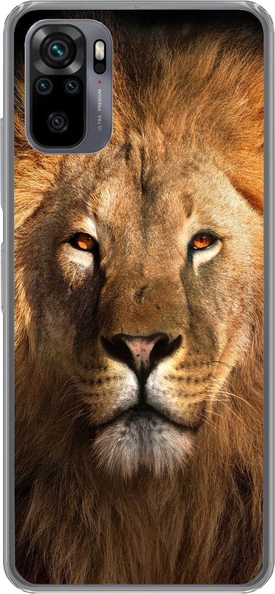 Telefoonhoesje Geschikt voor Xiaomi Geschikt voor Redmi Note 10 hoesje - Leeuw - Dieren - Zwart - Licht - Bruin - Portret - Siliconen Telefoonhoesje Telefoonhoesje