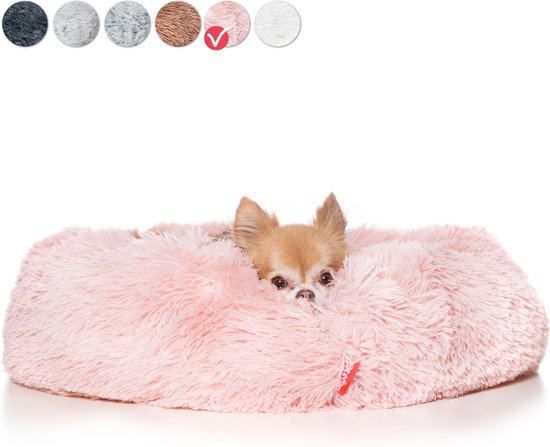 Snoozle Donut Hondenmand - Zacht en Luxe Hondenkussen - Wasbaar - Fluffy - Hondenmanden - 50cm - Roze