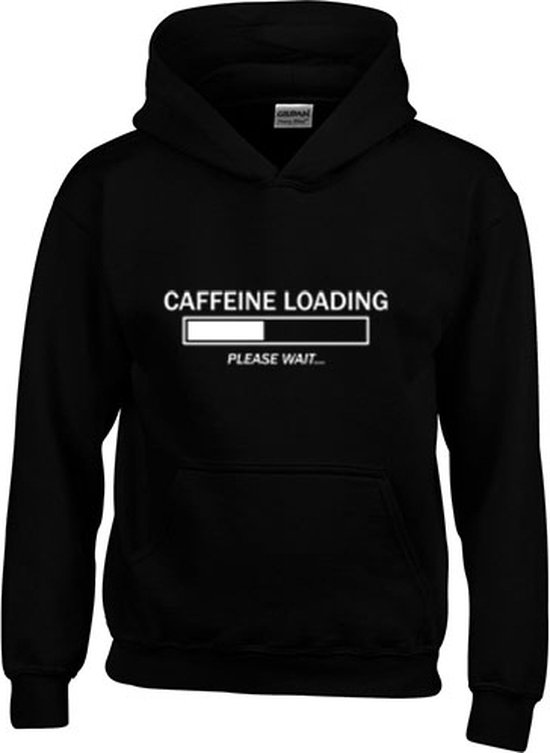 Hoodie - Caffeine Loading... Please Wait - Sarcastisch - Sarcasme - Tekst - Zwart - Unisex - Maat L