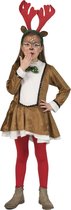Funny Fashion - Hert & Rendier & Rudolf Kostuum - Zonder Rendier Geen Kerst - Meisje - Bruin, Wit / Beige - Maat 128 - Kerst - Verkleedkleding