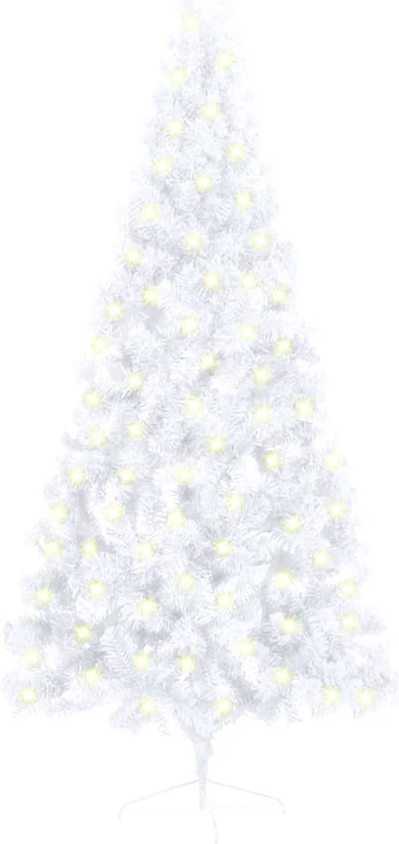 Prolenta Premium - Kunstkerstboom met LED's en standaard half 180 cm PVC wit