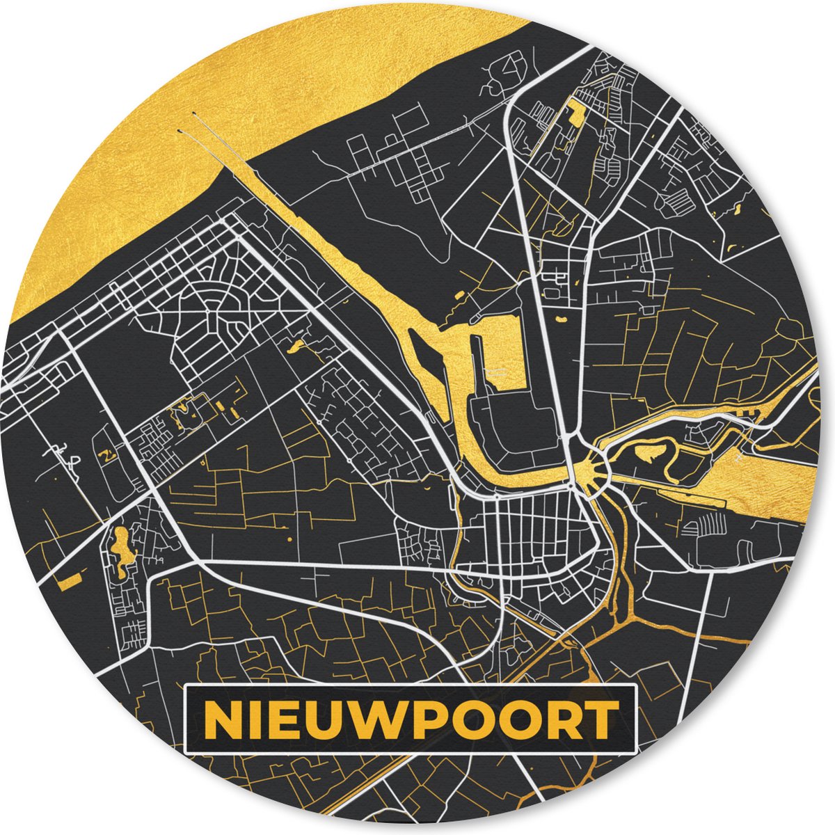 Muismat rond 20x20 cm - Mousepad Plattegrond - Gold - Nieuwpoort - Stadskaart - Kaart - Ronde muismatten - Stadskaart