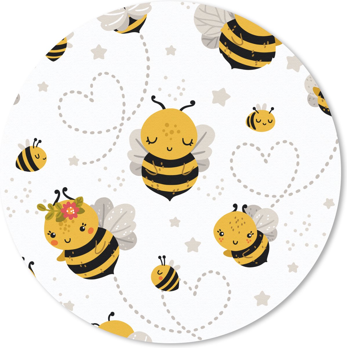 Muismat rond 40x40 cm - Mousepad Kinderen - Patronen - Bij - Ronde muismatten
