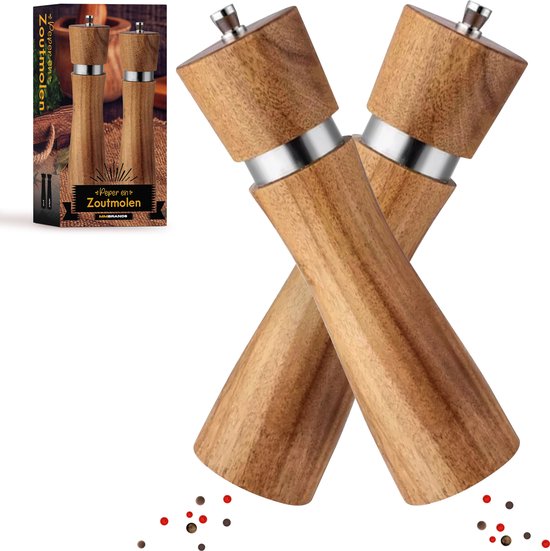 Peper Zoutmolen Acaciahout 22 Cm Zout En Pepermolen Set Hout Plateau