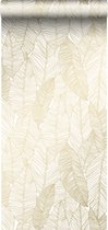 ESTAhome behangpapier getekende bladeren wit en goud - 139125 - 0,53 x 10,05 m