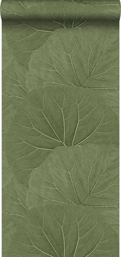 ESTAhome behang grote bladeren vergrijsd olijfgroen - 138995 - 0,53 x 10,05 m