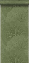 ESTAhome 138995 Papier peint intissé Grandes Feuilles - 53 x 1005 cm - Gris / Vert Olive