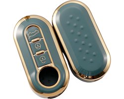 Zachte TPU Sleutelcover - Sleutelhoesje Geschikt voor Fiat 500 / 500L / 500X / 500C / Abarth / Panda / Punto / Stilo - Blauw met Goud Metallic - Sleutel Hoesje Cover - Auto Accessoires