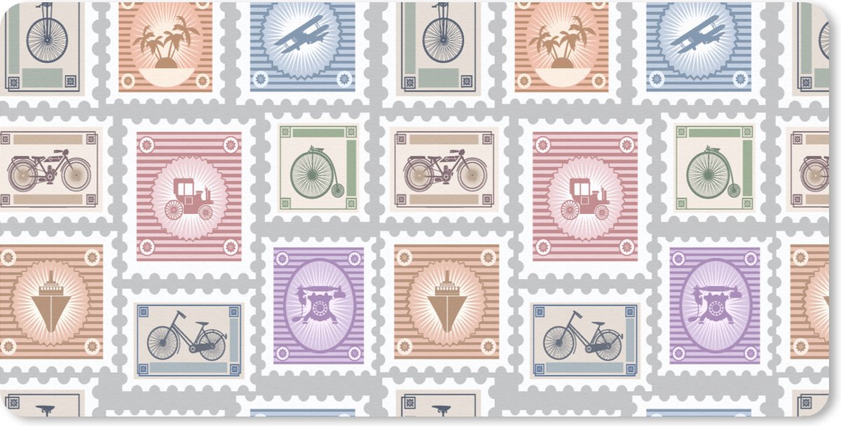 Bureau onderlegger - Muismat - Bureau mat - Fiets - Postzegel - Patroon - 80x40 cm