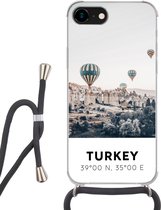 Hoesje met koord Geschikt voor iPhone 8 - Luchtballon - Turkije - Zomer - Grijs - Siliconen - Crossbody - Backcover met Koord - Telefoonhoesje met koord - Hoesje met touw