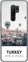 Geschikt voor Xiaomi Redmi 9 hoesje - Luchtballon - Turkije - Zomer - Grijs - Siliconen Telefoonhoesje