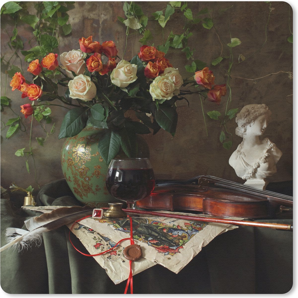 Muismat 30x30 cm - Mousepad Stilleven - Rozen - Viool - Muismatten