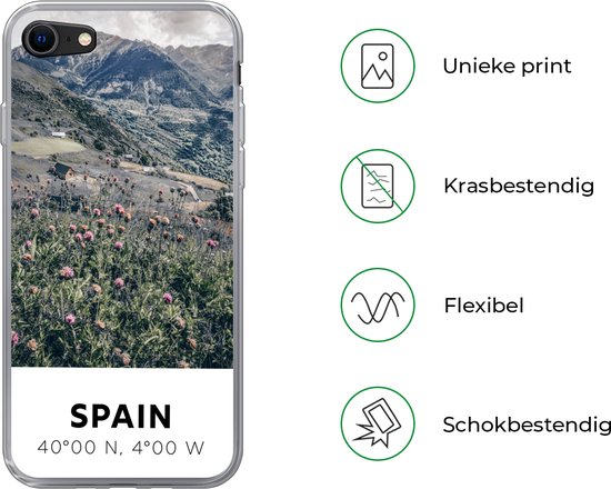 Coque iPhone 7 - Espagne - Montagnes - Fleurs - Coque de téléphone en Siliconen