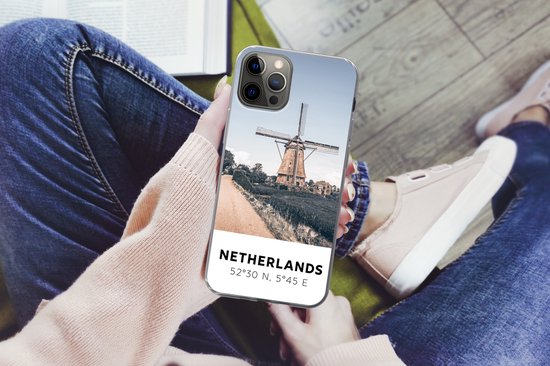 Coque iPhone 13 Pro - Pays- Nederland - Moulin à vent - Pâturage - Coque en Siliconen téléphone