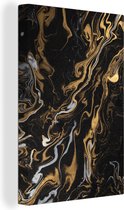 Canvas Abstract - Marmer - Goud - Silver - Schilderij - 80x120 cm - Muurdecoratie