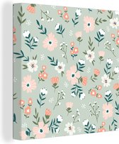 Canvas Schilderij Bloemen - Kleuren - Pastel - 90x90 cm - Wanddecoratie