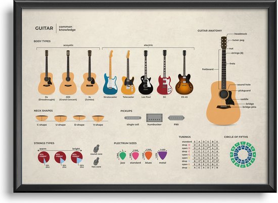 gitaar poster | muziek poster | gitaar accessoires | gitaar kennis poster A3