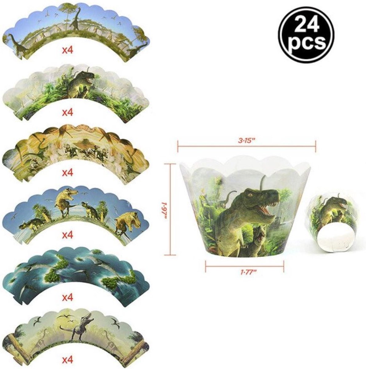 24 stuks cupcake omslagen dinosaurussen