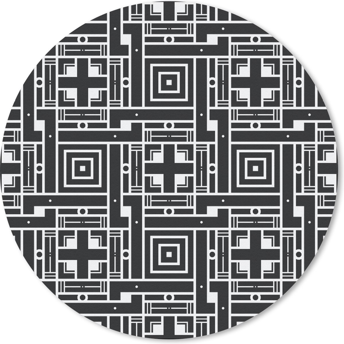 Muismat rond 20x20 cm - Mousepad Geometrie - Patroon - Zwart - Ronde muismatten