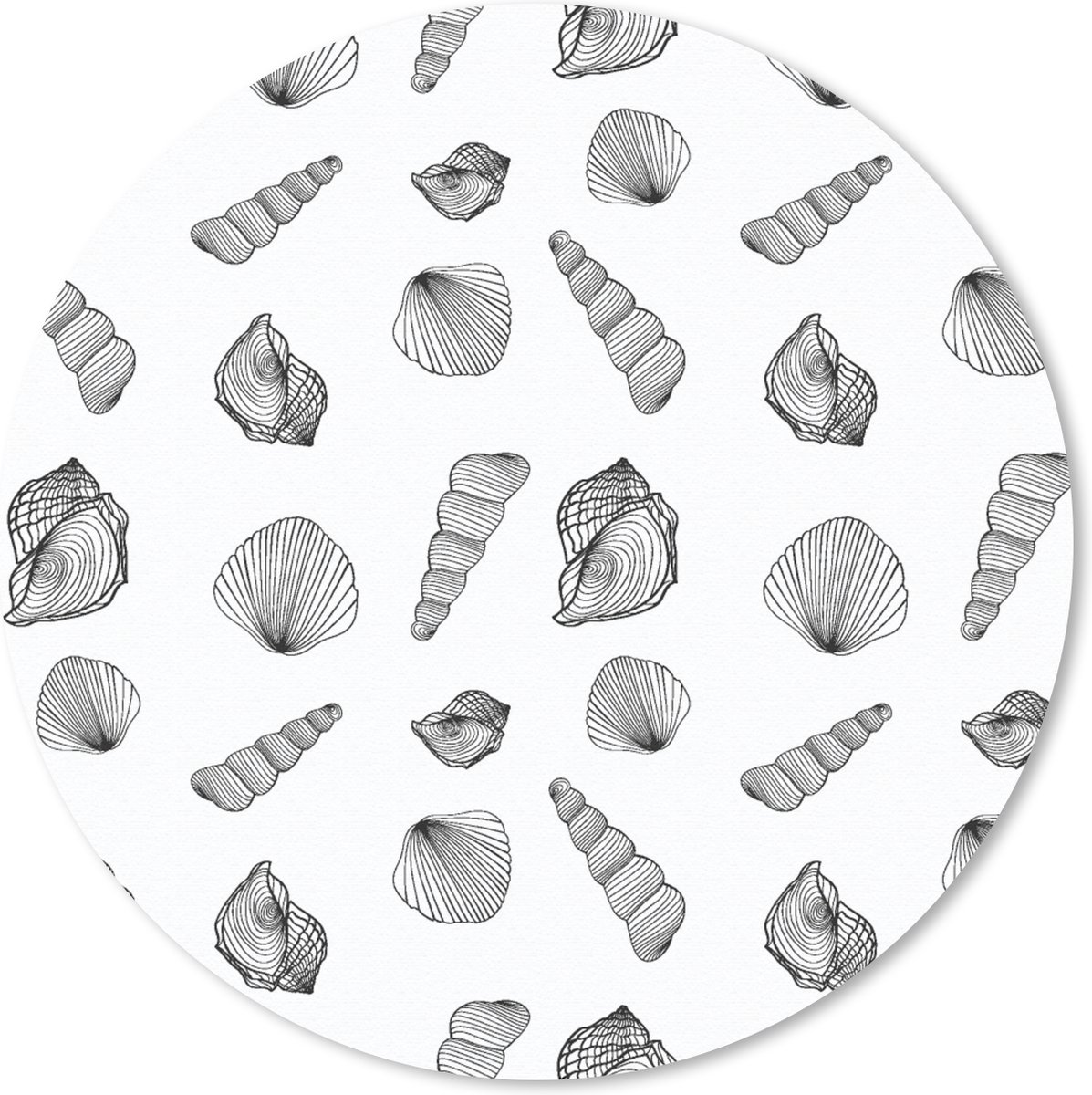 Muismat rond 40x40 cm - Mousepad Schelp - Zwart Wit - Design - Ronde muismatten