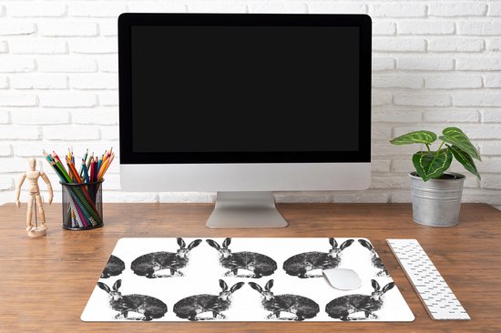 Bureau onderlegger 80x40 cm - Muismat Vintage - Design - Konijn - Dieren - Bureaulegger xl - Desk mat beschermer - Computer muismatten