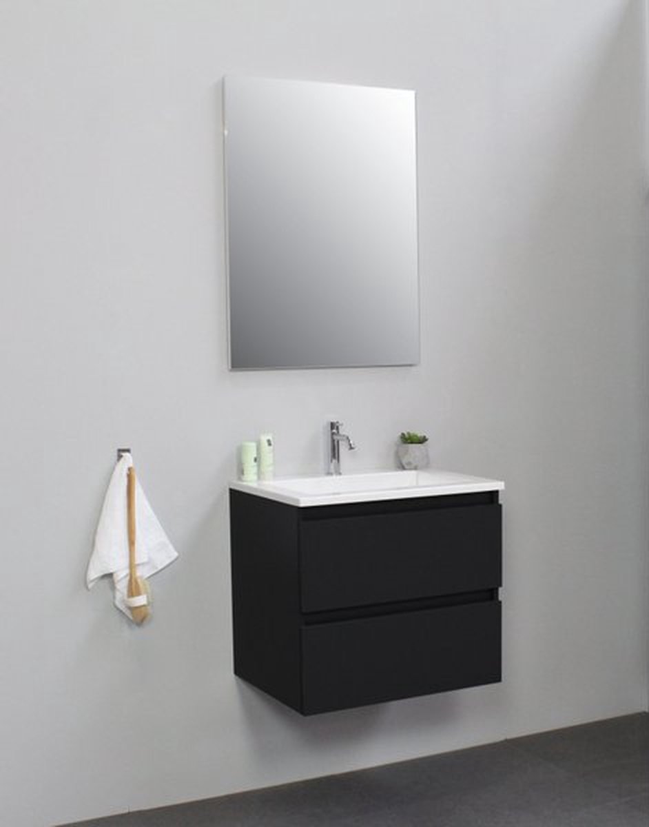 Adema Bella badmeubel met acryl wastafel 1 kraangat met spiegel 60x55x46cm Zwart mat