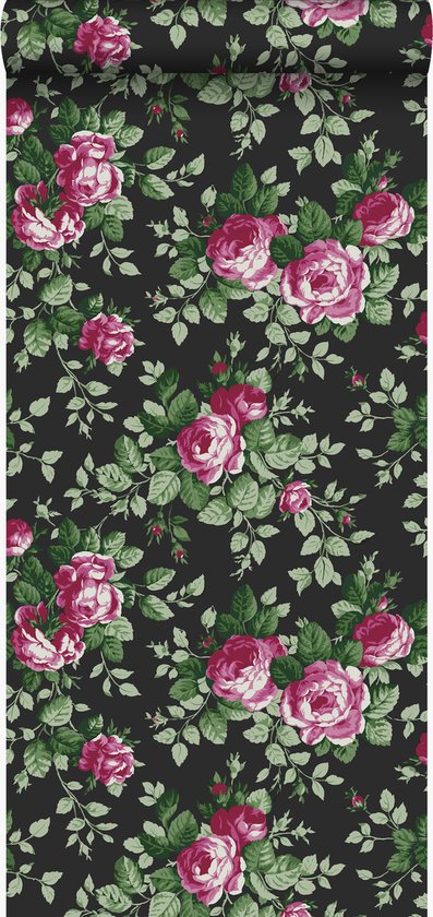 Origin Wallcoverings behang rozen zwart en roze - 326140 - 53 cm x 10,05 m