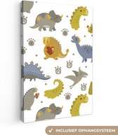 Canvasdoek kinderen - Wanddecoratie kinderkamers - Dinosaurus - Jongens - Wit - Wanddecoratie - Canvas schilderij dino - 80x120 cm