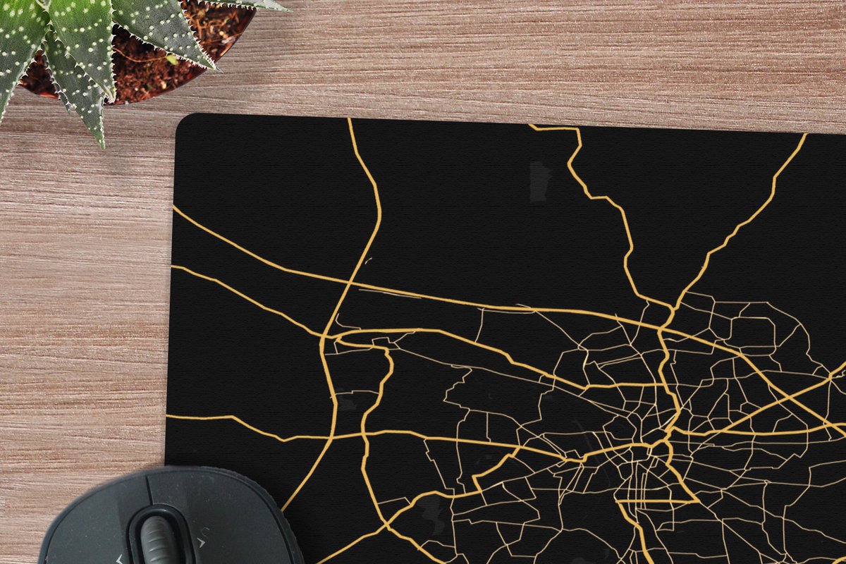 Muismat 20x20 cm - Mousepad Kaart - Leipzig - Duitsland - Goud - Zwart - Muismatten