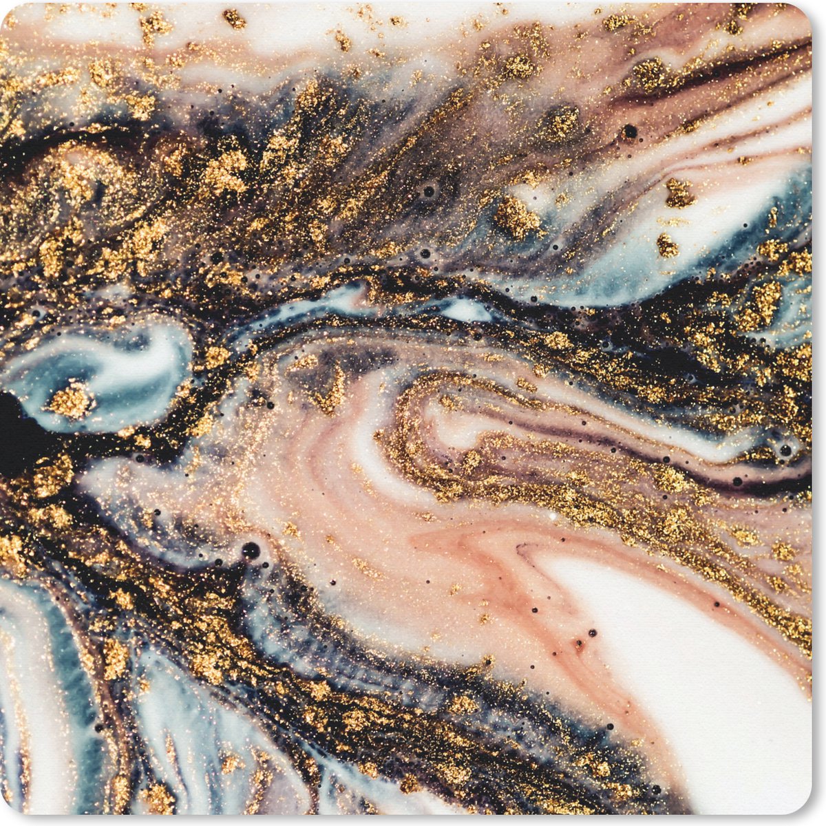 Muismat 20x20 cm - Mousepad Marmerlook - Goud - Zwart - Glitter - Chic - Muismatten