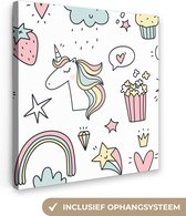 Toile peinture enfants - Décoration murale chambre d'enfant - Licorne - Filles - Arc-en-ciel - Rose - Design - Décoration murale filles - Toile peinture enfants - 90x90 cm