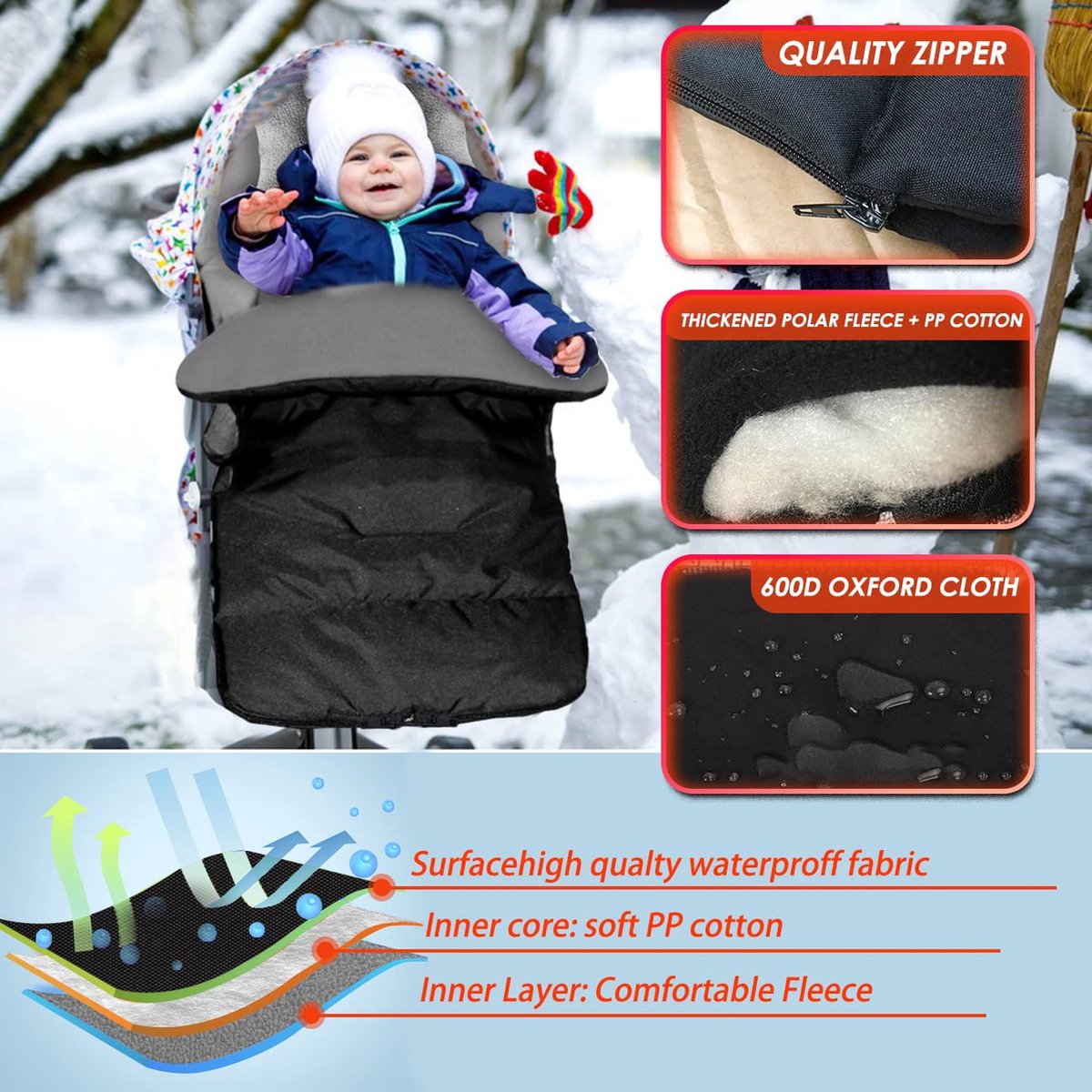 BAYINBROOK 3 In 1 Wandelwagen Van De Baby Slaapzak Bijlage Mat Voetenzak Cover Wandelwagen Bunting Bag Waterdicht Winddicht Koud Proof Afneembaar Universele Wandelwagen Buggy Gewatteerde Voetenzak