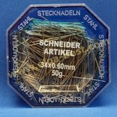 Schneider J50 doosje blauw vierkant spelden staal - stofspelden - stalen kopspelden - 34 mm - 50 gram - transparant hersluitbaar deksel