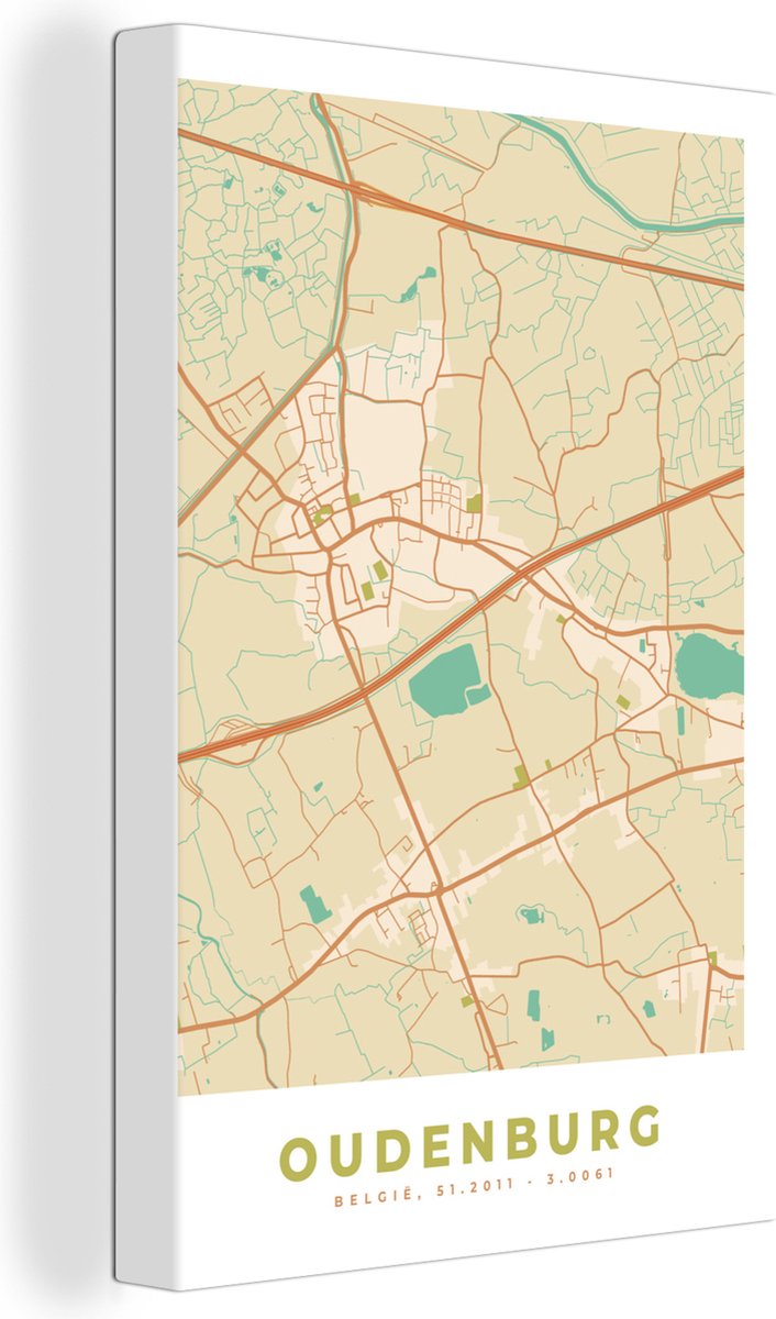 Canvas Schilderij Stadskaart - Oudenburg - Kaart - Plattegrond - België ...