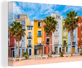 Canvas Schilderij Fel gekleurde huizen in Villajoyosa, Spanje - 30x20 cm - Wanddecoratie