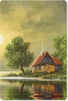 Muismat - Mousepad - Schilderij - Olieverf - Huis - Natuur - Water - 18x27 cm - Muismatten