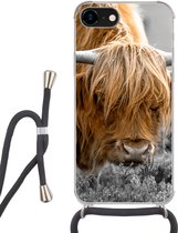 Coque avec cordon iPhone SE 2020 - Highlander écossais - Plantes - Zwart - Wit - Siliconen - Bandoulière - Coque arrière avec cordon - Coque pour téléphone avec cordon - Coque avec corde