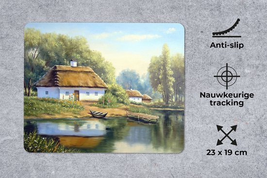 Muismat - Mousepad - Schilderij - Huis - Natuur - Water - Olieverf - 23x19 cm - Muismatten