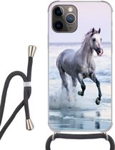 Hoesje met koord Geschikt voor iPhone 11 Pro Max - Paard - Zee - Pastel - Siliconen - Crossbody - Backcover met Koord - Telefoonhoesje met koord - Hoesje met touw