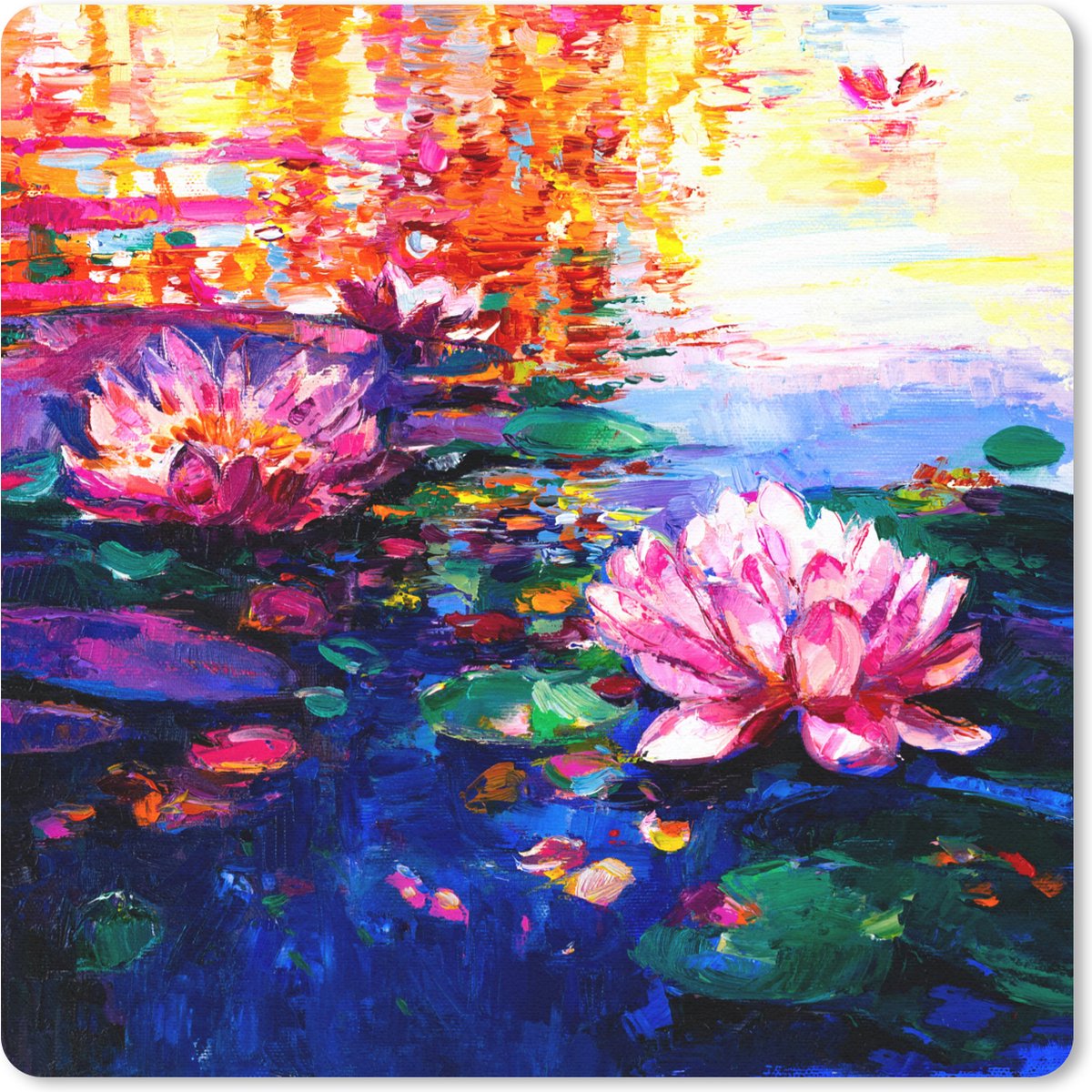 Muismat 20x20 cm - Mousepad Schilderij - Waterlelie - Olieverf - Water - Muismatten