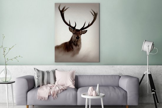Tableau Peinture Portrait - Cerf - Bois - 90x120 cm - Décoration murale