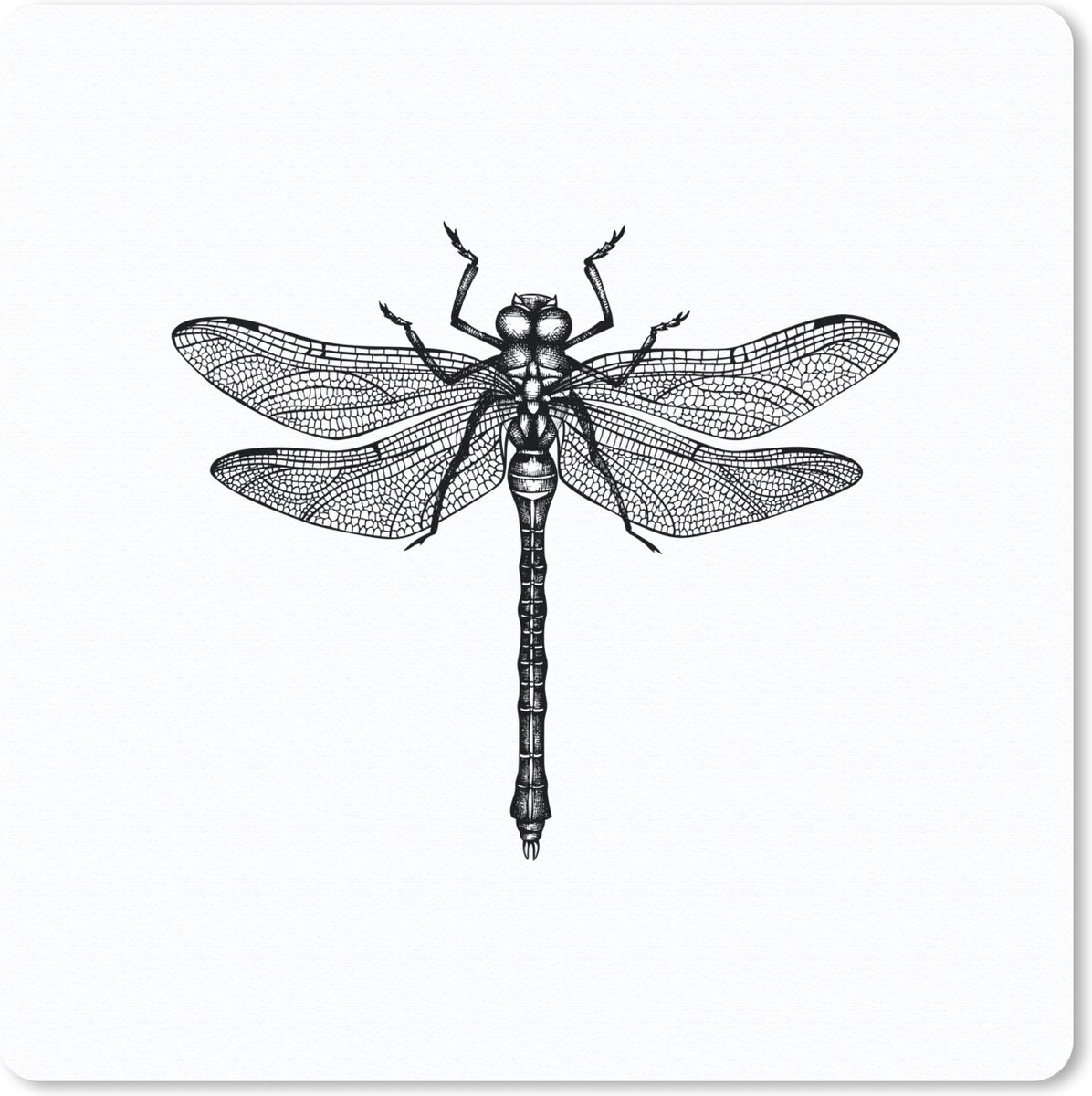 Muismat 30x30 cm - Mousepad Libelle - Insecten - Retro - Zwart wit - Muismatten