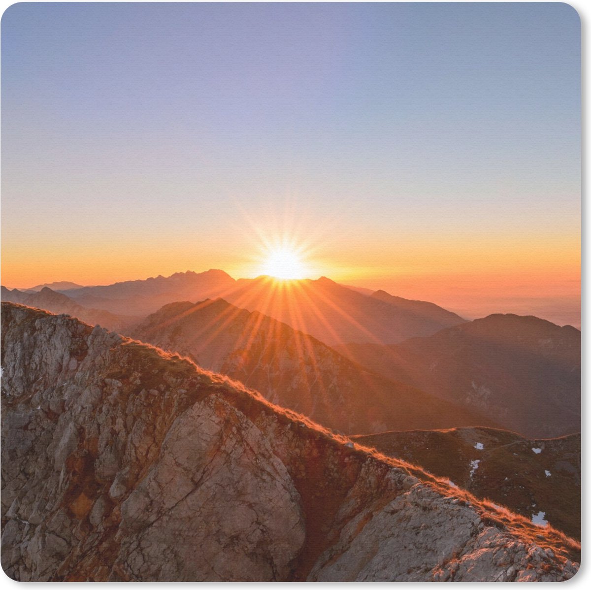 Muismat 30x30 cm - Mousepad Berg - Landschap - Zon - Muismatten