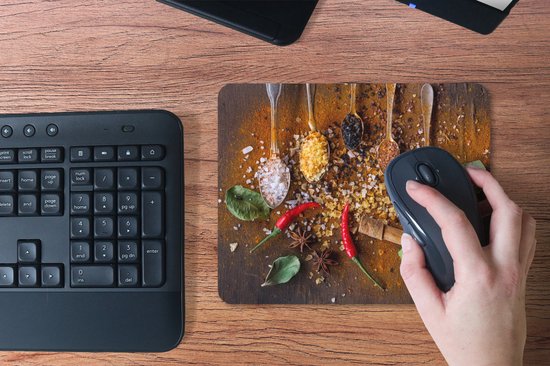 Muismat 23x19 cm - Mousepad Lepels - Kruiden - Chilipeper - Specerijen - Zout - Muismatten