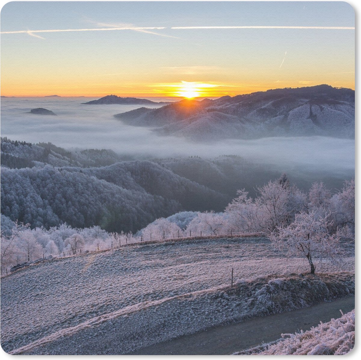 Muismat 20x20 cm - Mousepad Winter - Bergen - Zon - Avond - Muismatten